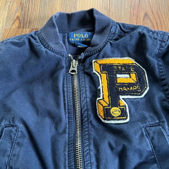 Polo Ralph Lauren Boys 2T Varsity Jacket Navy Blue Letterman "P" Patch Full Zip - Picture 6 of 8